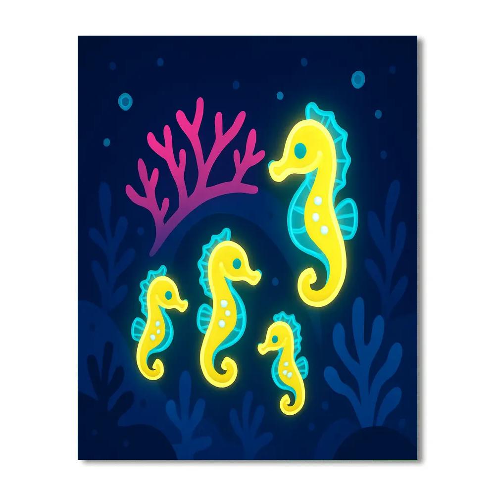 Bioluminescent Seahorse Parade Paint by numbers art