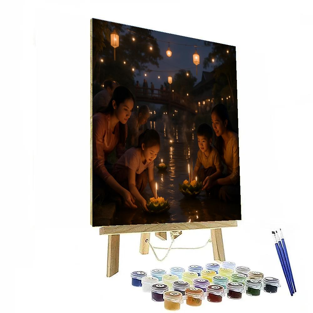 Loy Krathong River Lanterns Thailand painting number kit