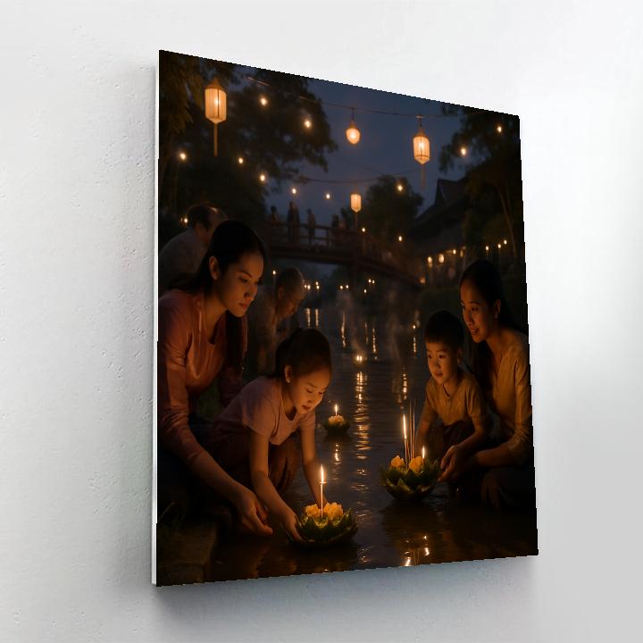 Loy Krathong River Lanterns Thailand painting number kit
