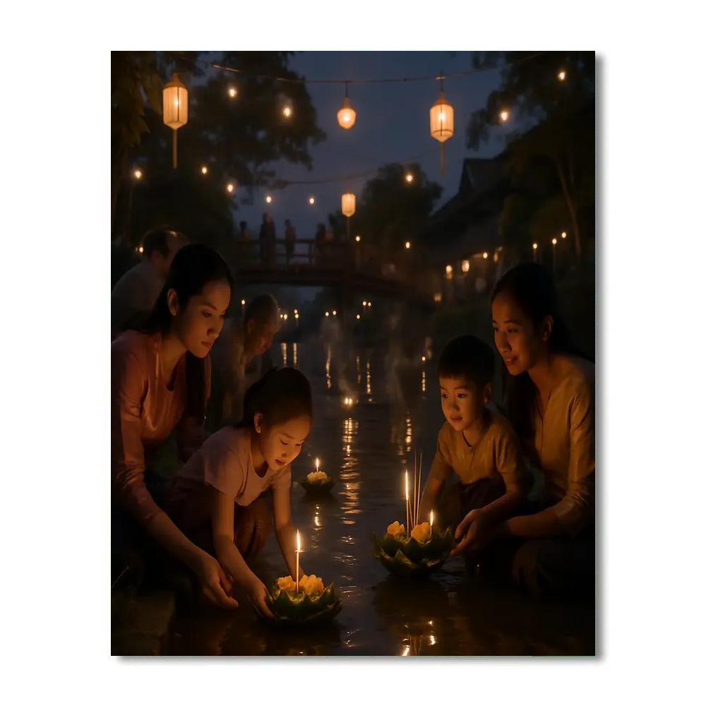 Loy Krathong River Lanterns Thailand painting number kit