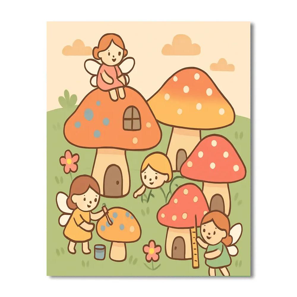 Mushroom Village Fairies Paint by numbers kits