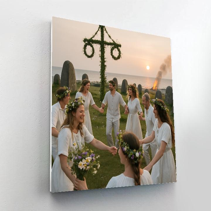 Midsummer Stone Circle Bonfire Sweden paint by numbers