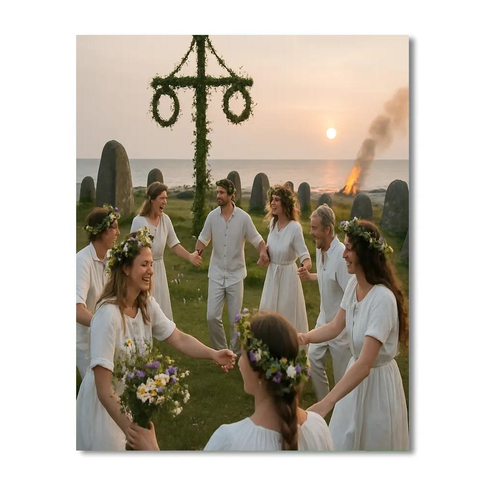 Midsummer Stone Circle Bonfire Sweden paint by numbers