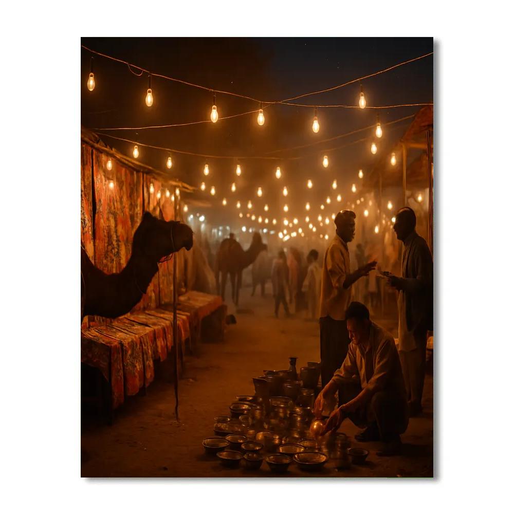 Pushkar Night Bazaar Camel Lights Paint by numbers kits