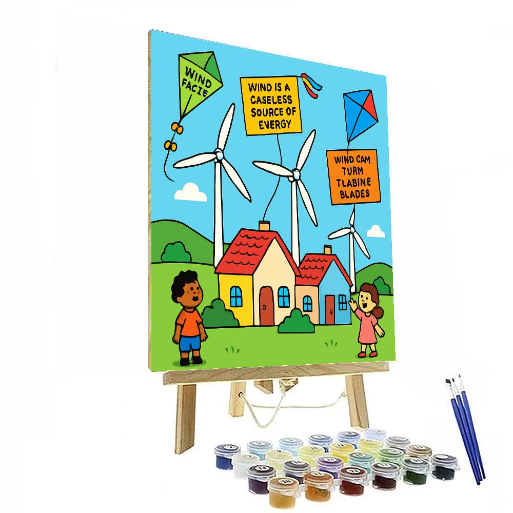 Windmill Kite Village painting number kit
