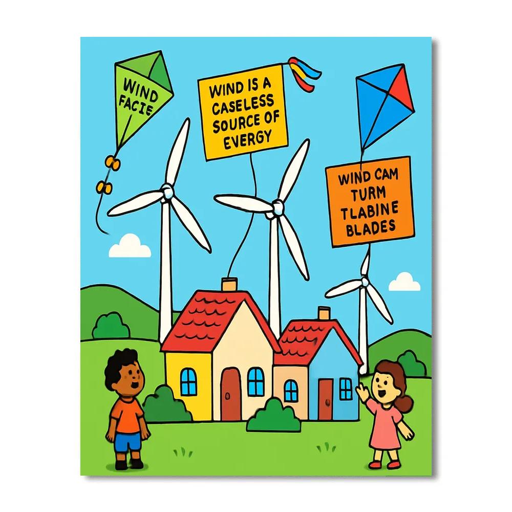 Windmill Kite Village painting number kit