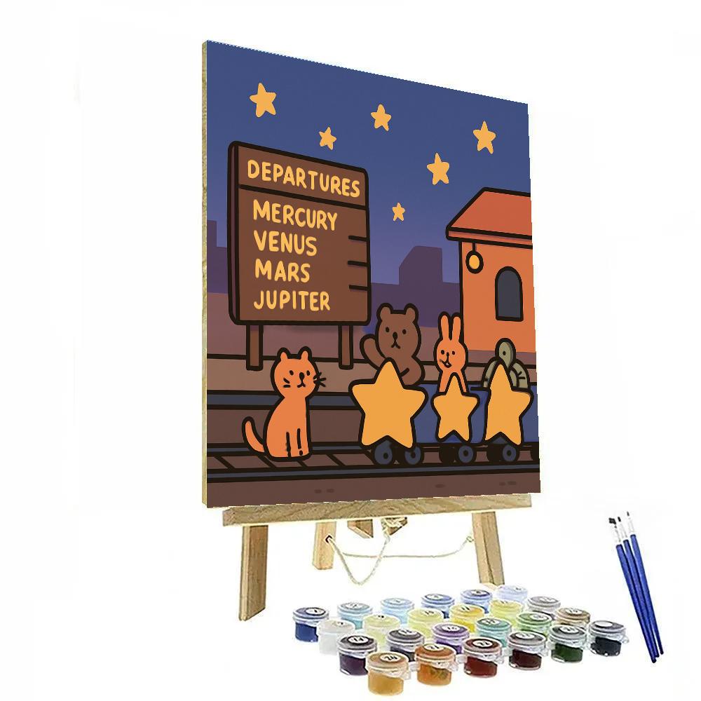 Starry Train Station Number painting