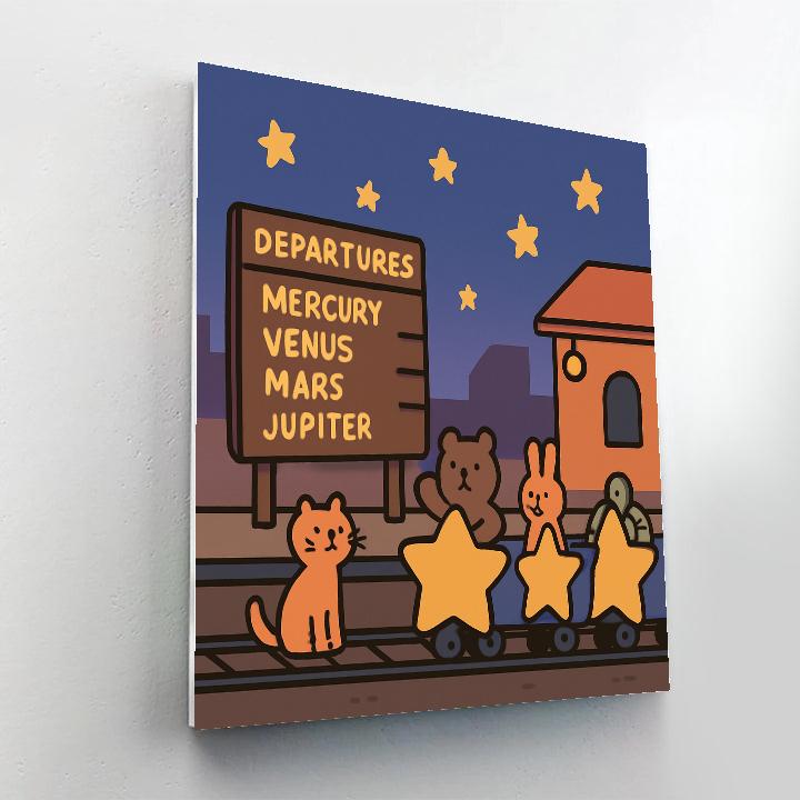 Starry Train Station Number painting
