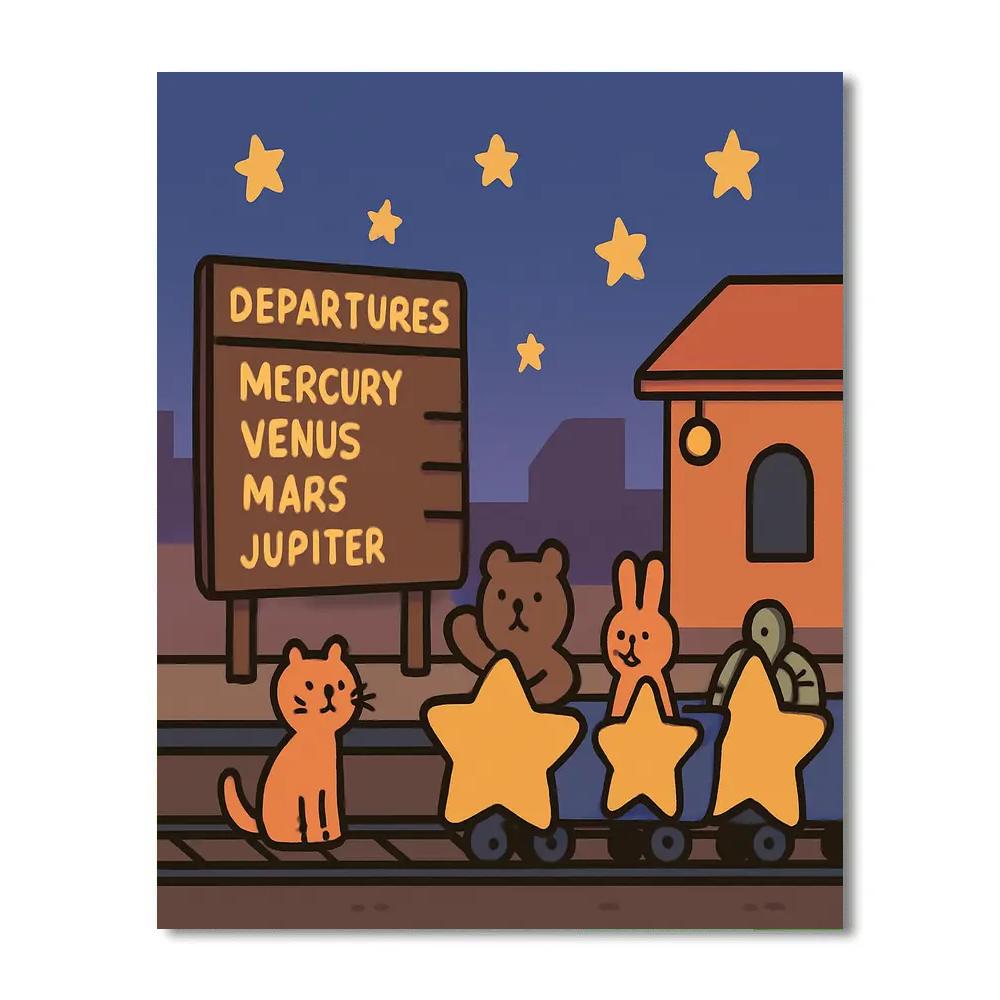 Starry Train Station Number painting