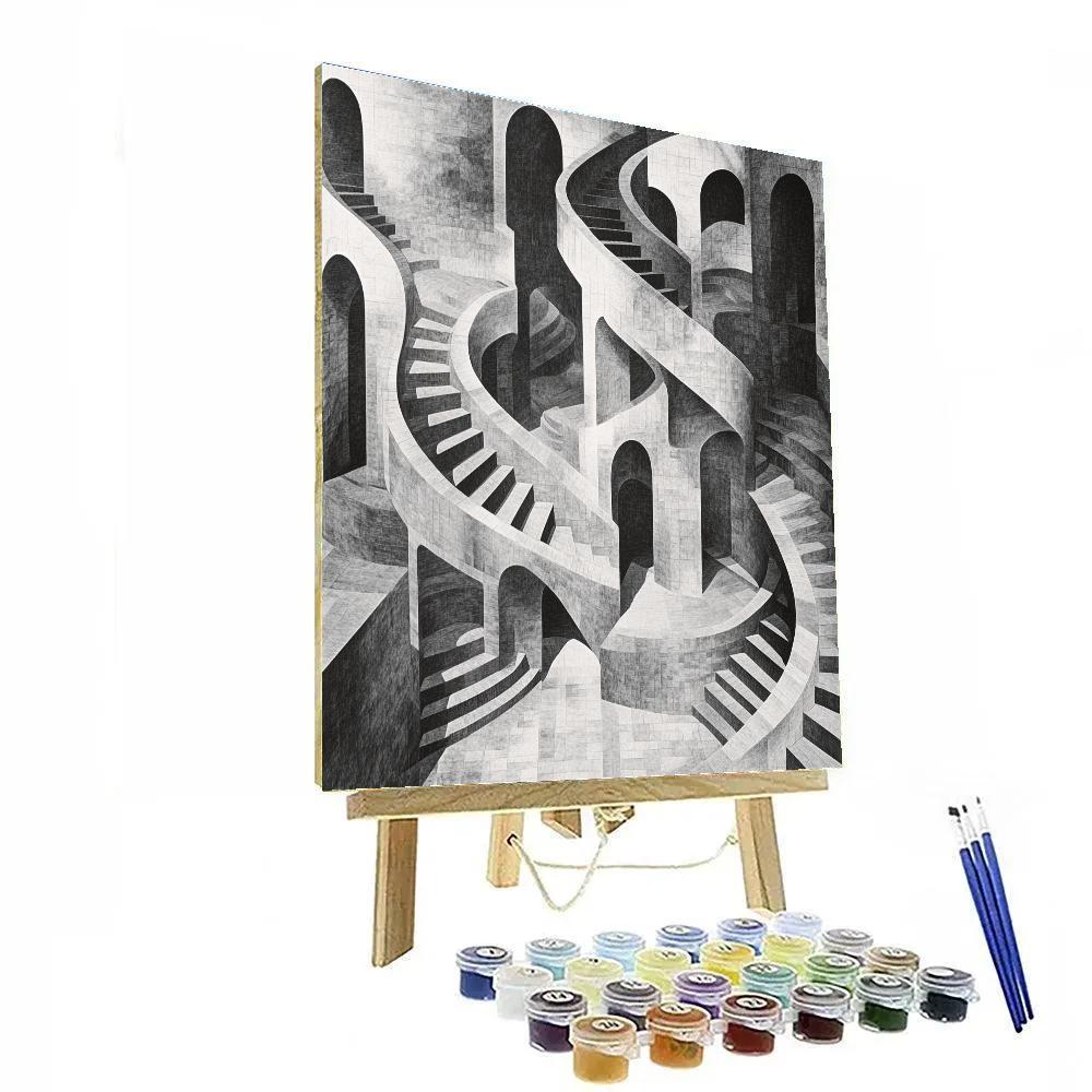 Escher Inspired Impossible Bridge paint by number