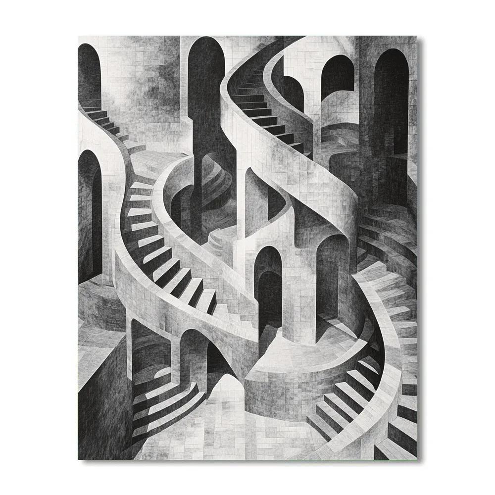Escher Inspired Impossible Bridge paint by number