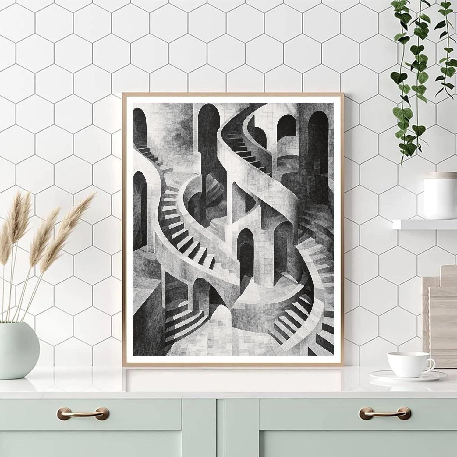 Escher Inspired Impossible Bridge paint by number
