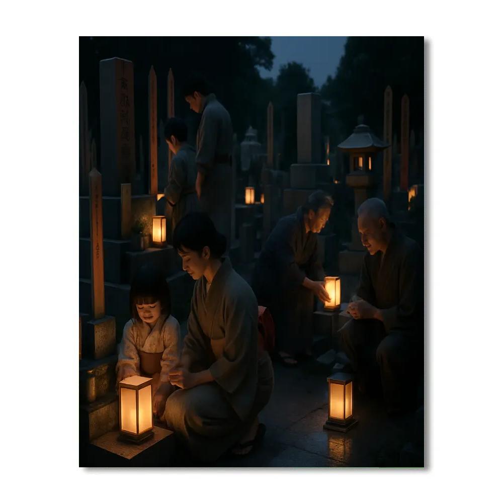 Obon Lantern Graveyard Visit Japan painting number kit