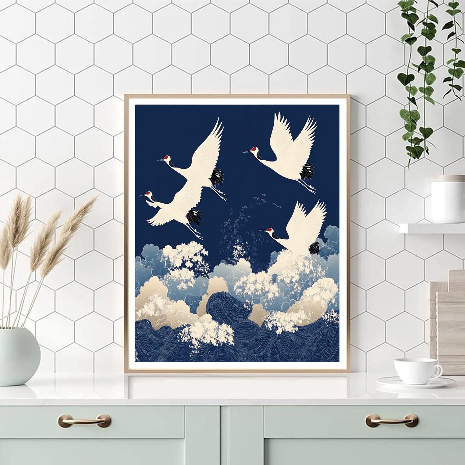Hokusai Inspired Crane Migration Paint by numbers kits