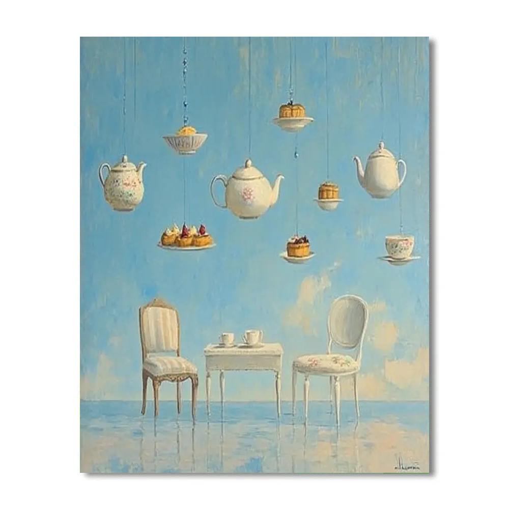 Magritte Inspired Floating Tea Party Painting by numbers kit