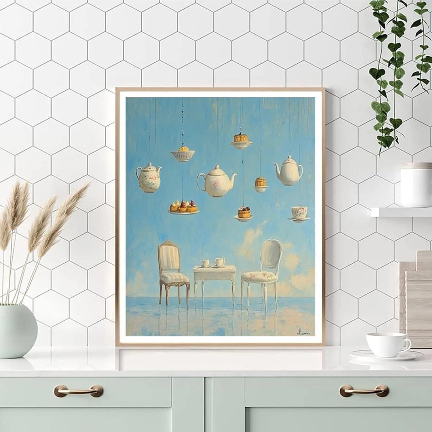Magritte Inspired Floating Tea Party Painting by numbers kit
