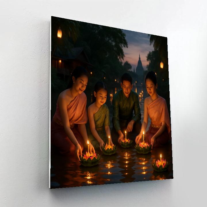 Lush Lantern Festival By The River paint by number