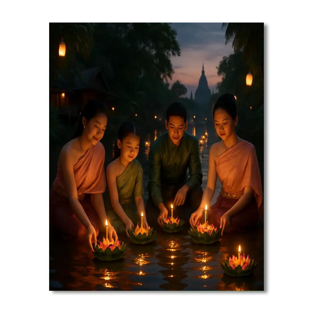 Lush Lantern Festival By The River paint by number