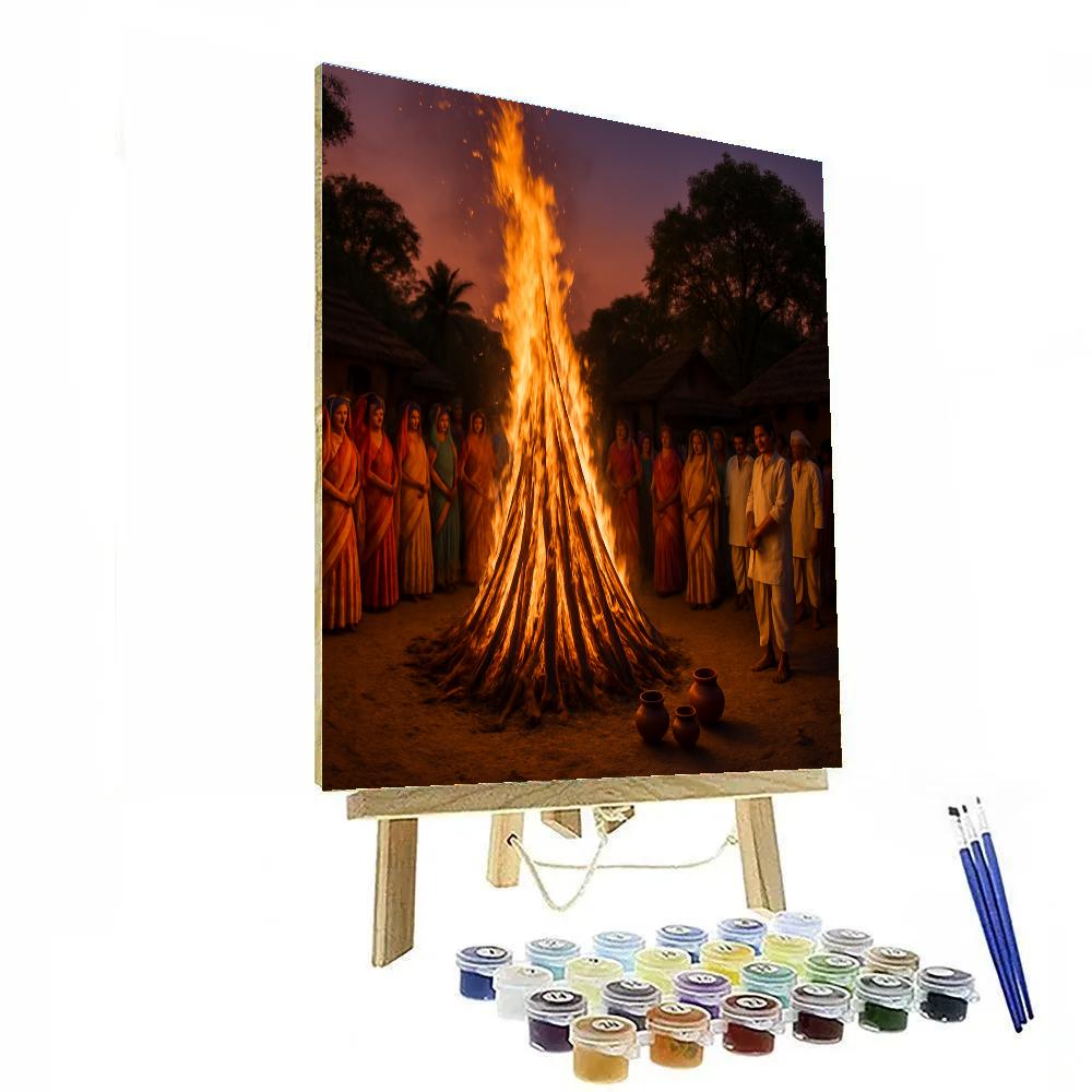 Bright Holika Dahan Bonfire Night Number painting