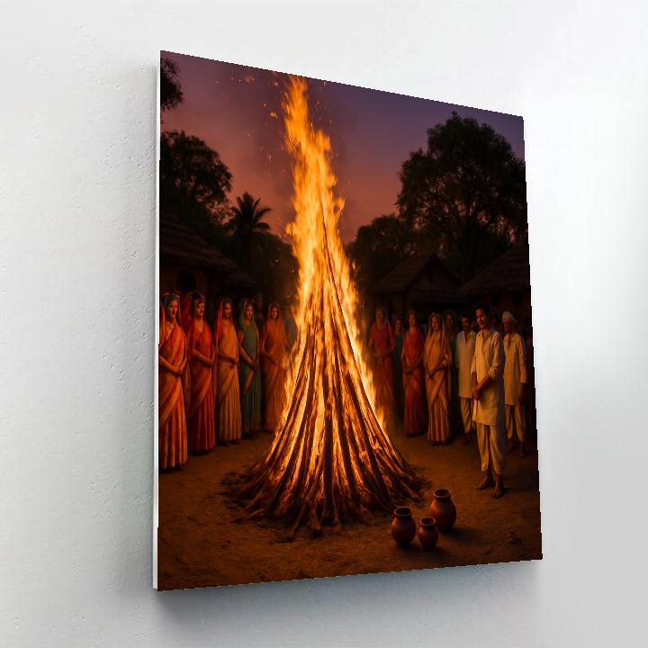 Bright Holika Dahan Bonfire Night Number painting