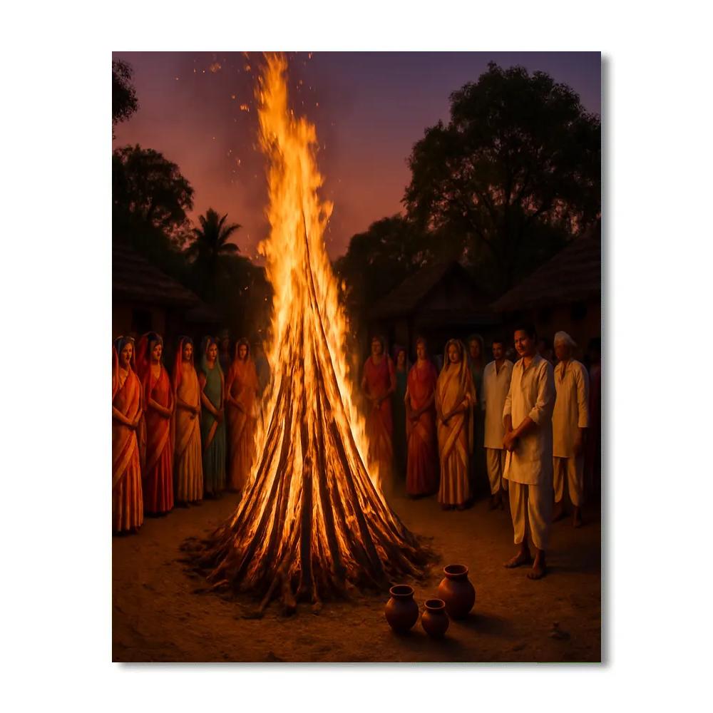 Bright Holika Dahan Bonfire Night Number painting