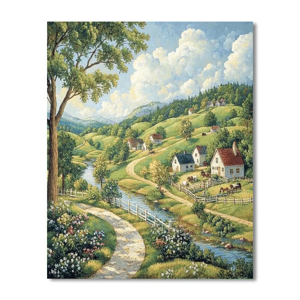 Pissarro Inspired River Village paint by number