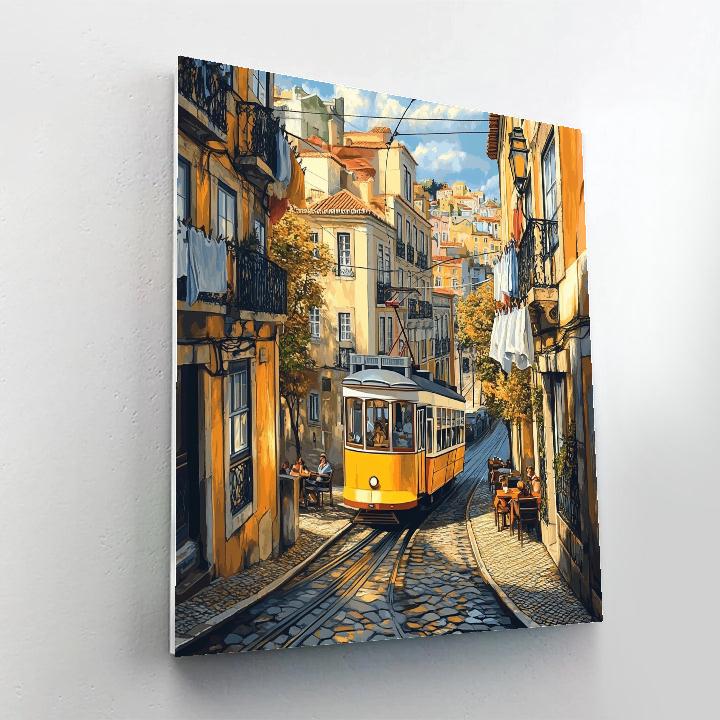 Pedestrianized Tram Street Lisbon Portugal paint by number