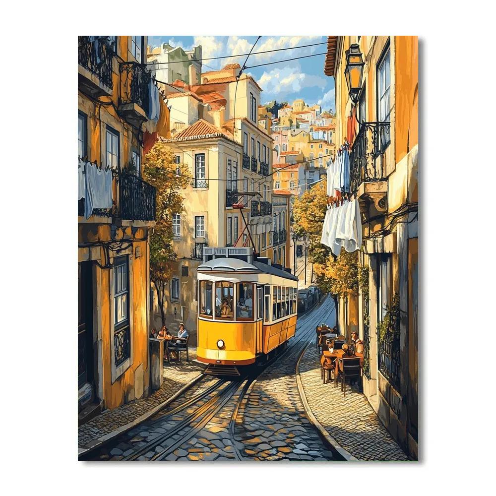 Pedestrianized Tram Street Lisbon Portugal paint by number