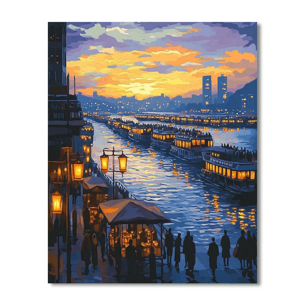 Lively Night Ferry Terminal Istanbul Turkey painting number kit