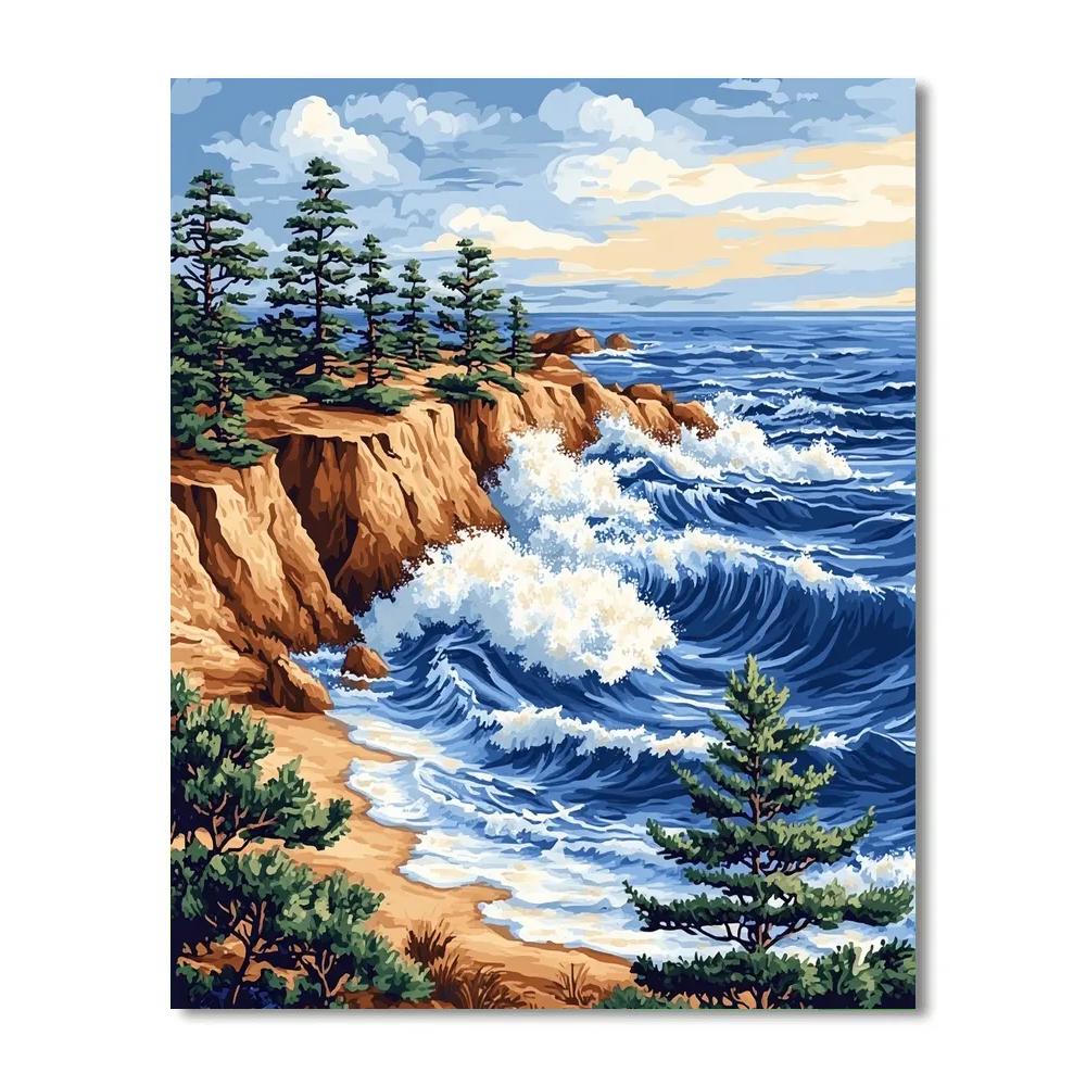 Hokusai Inspired Pine Coast paint by number