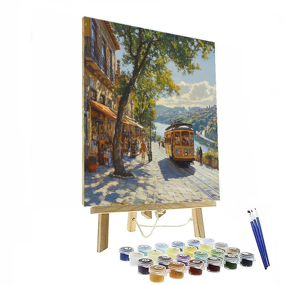 Tram-lined Avenue Porto Portugal paint by color