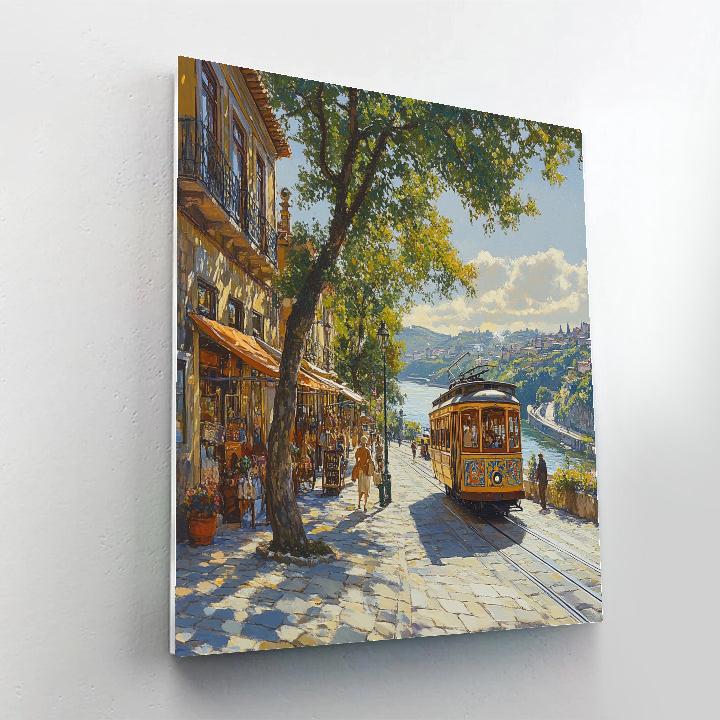 Tram-lined Avenue Porto Portugal paint by color