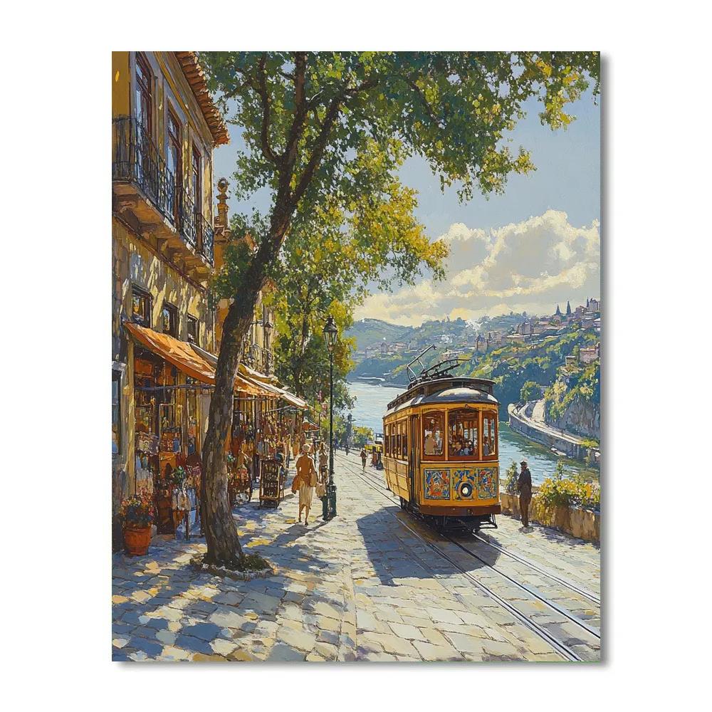 Tram-lined Avenue Porto Portugal paint by color