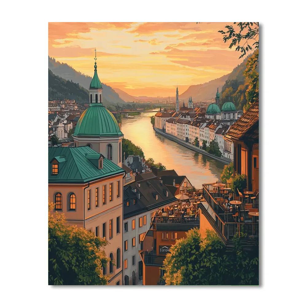 Sunset From Rooftop Ljubljana Slovenia Painting by numbers kit