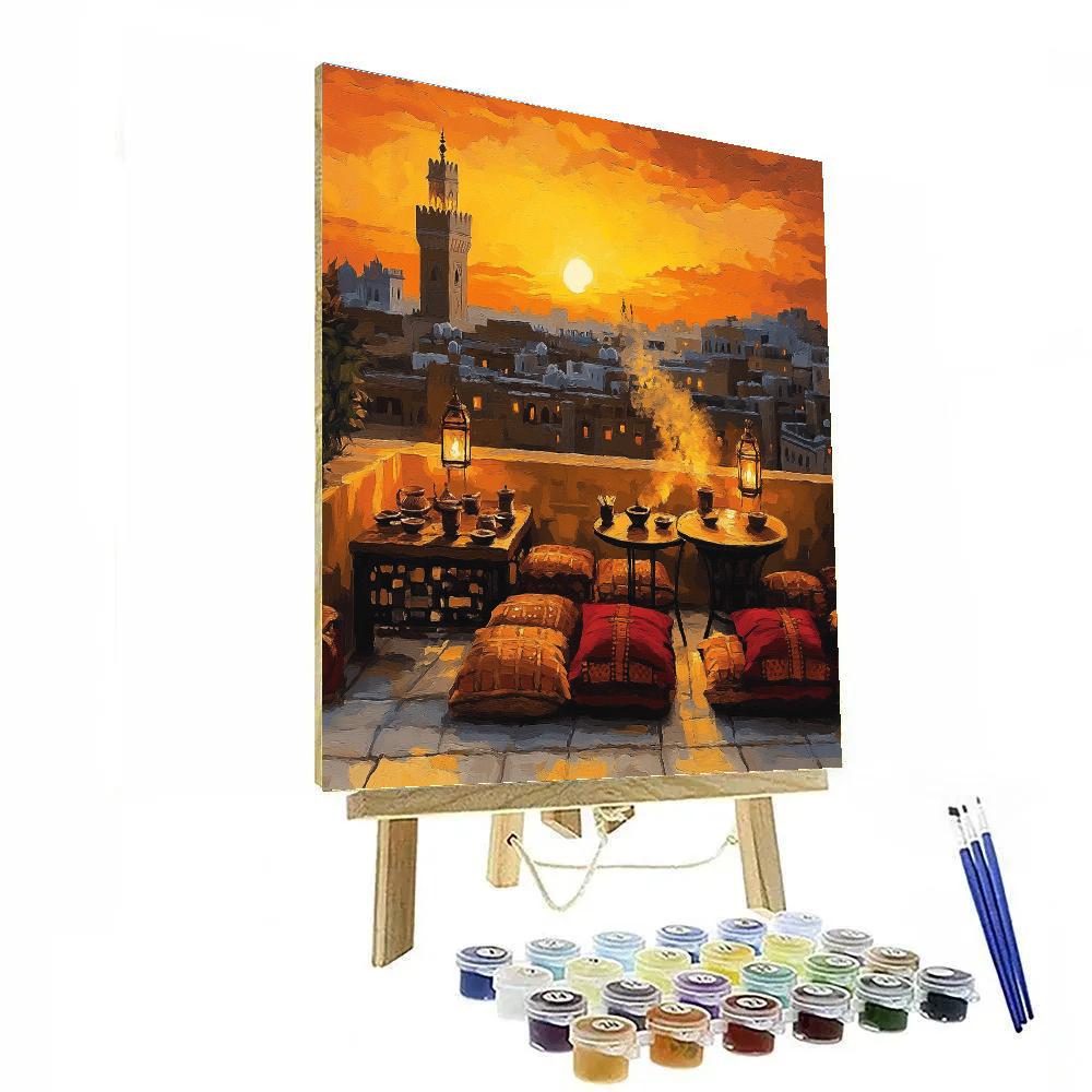 Rooftop Sunset Market Marrakech Morocco paint by color