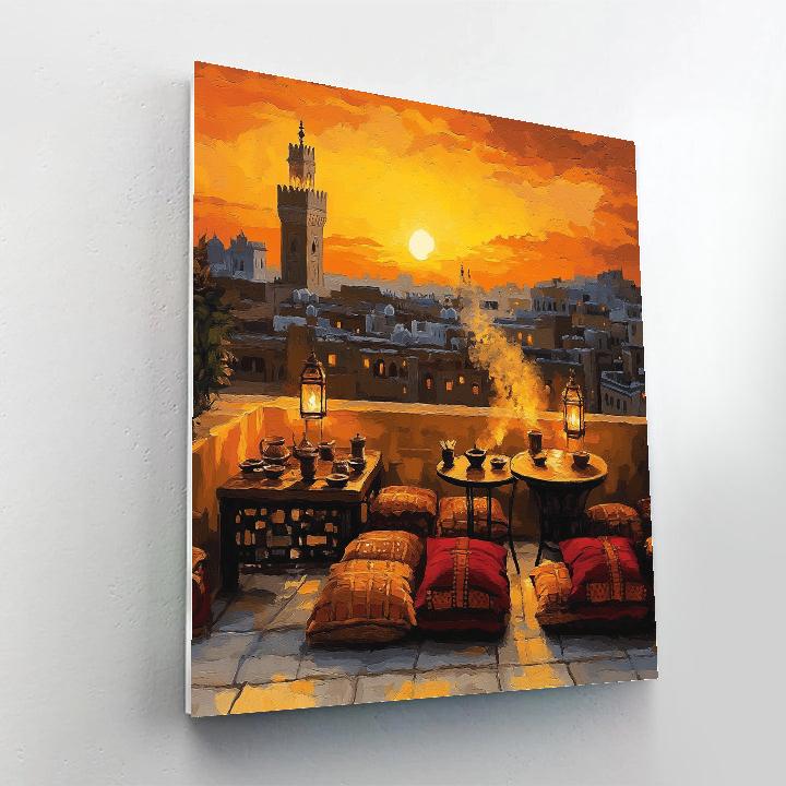 Rooftop Sunset Market Marrakech Morocco paint by color