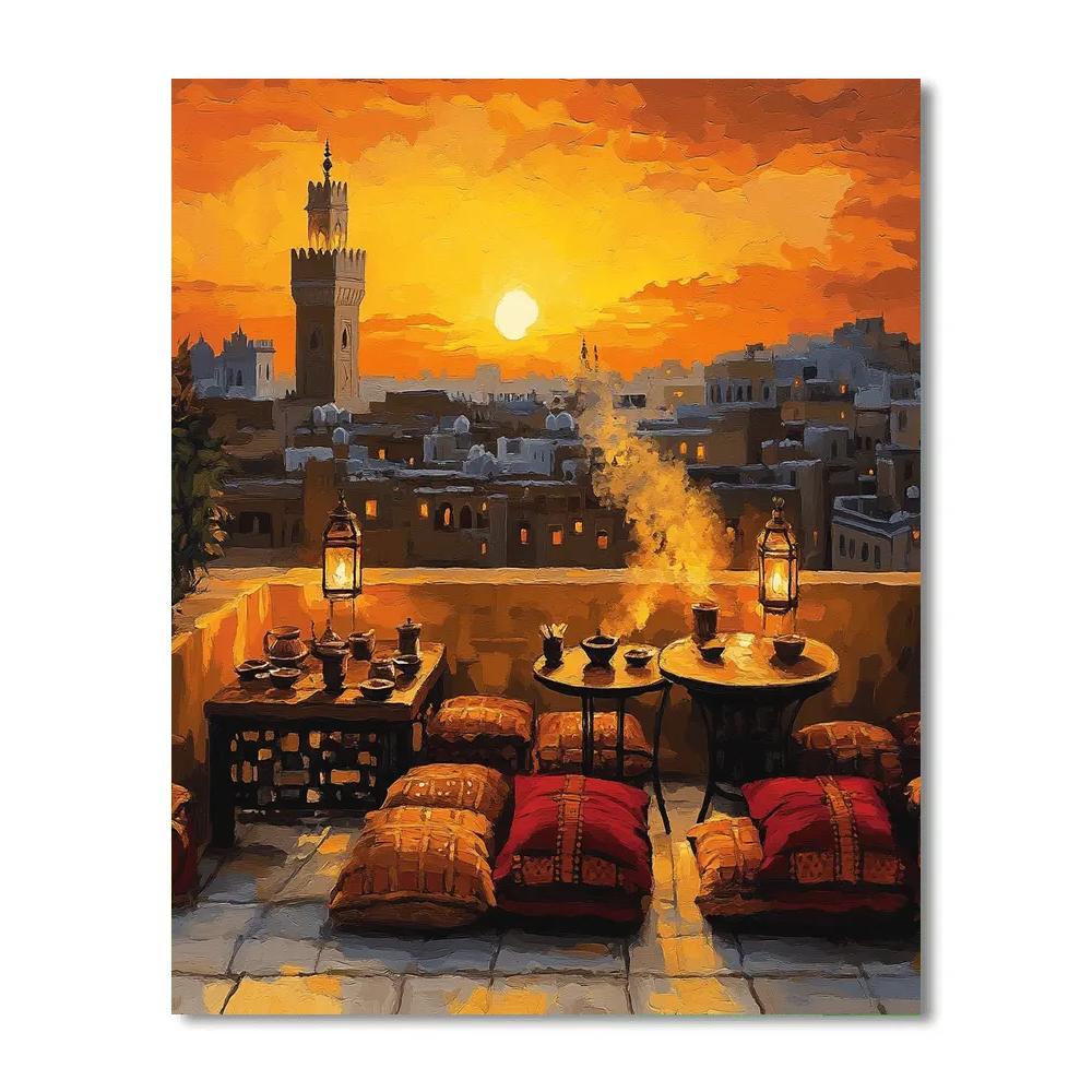 Rooftop Sunset Market Marrakech Morocco paint by color