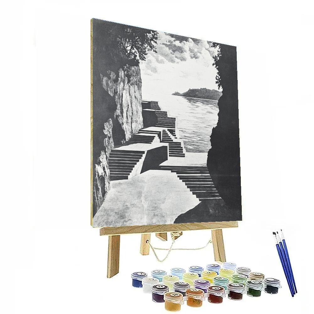 Escher Inspired Harbor Steps paint by number