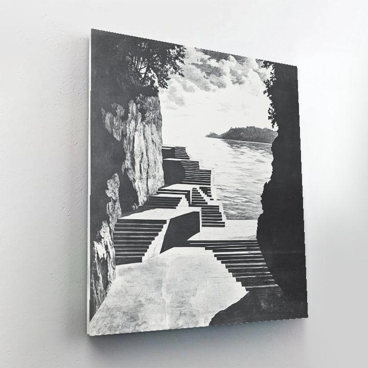 Escher Inspired Harbor Steps paint by number