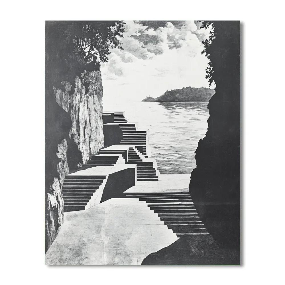 Escher Inspired Harbor Steps paint by number