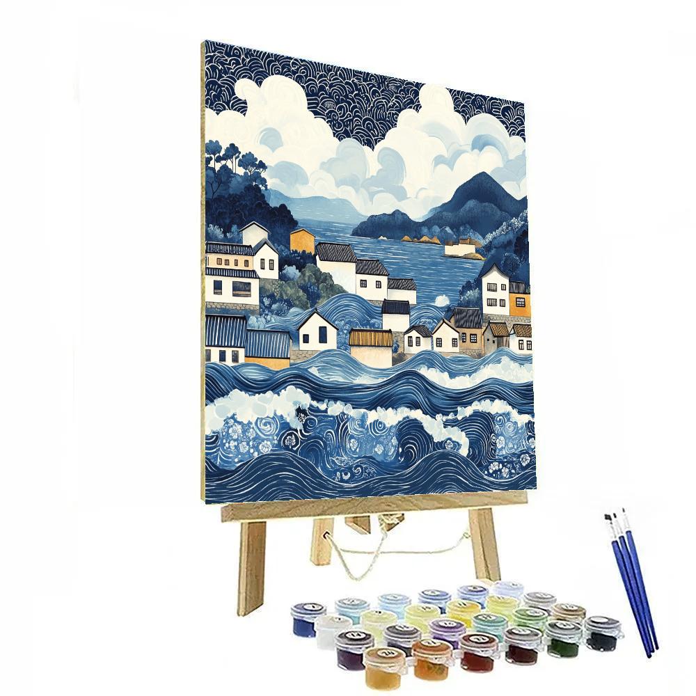 Hokusai Inspired Tidal Village paint by color