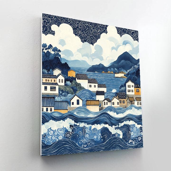 Hokusai Inspired Tidal Village paint by color