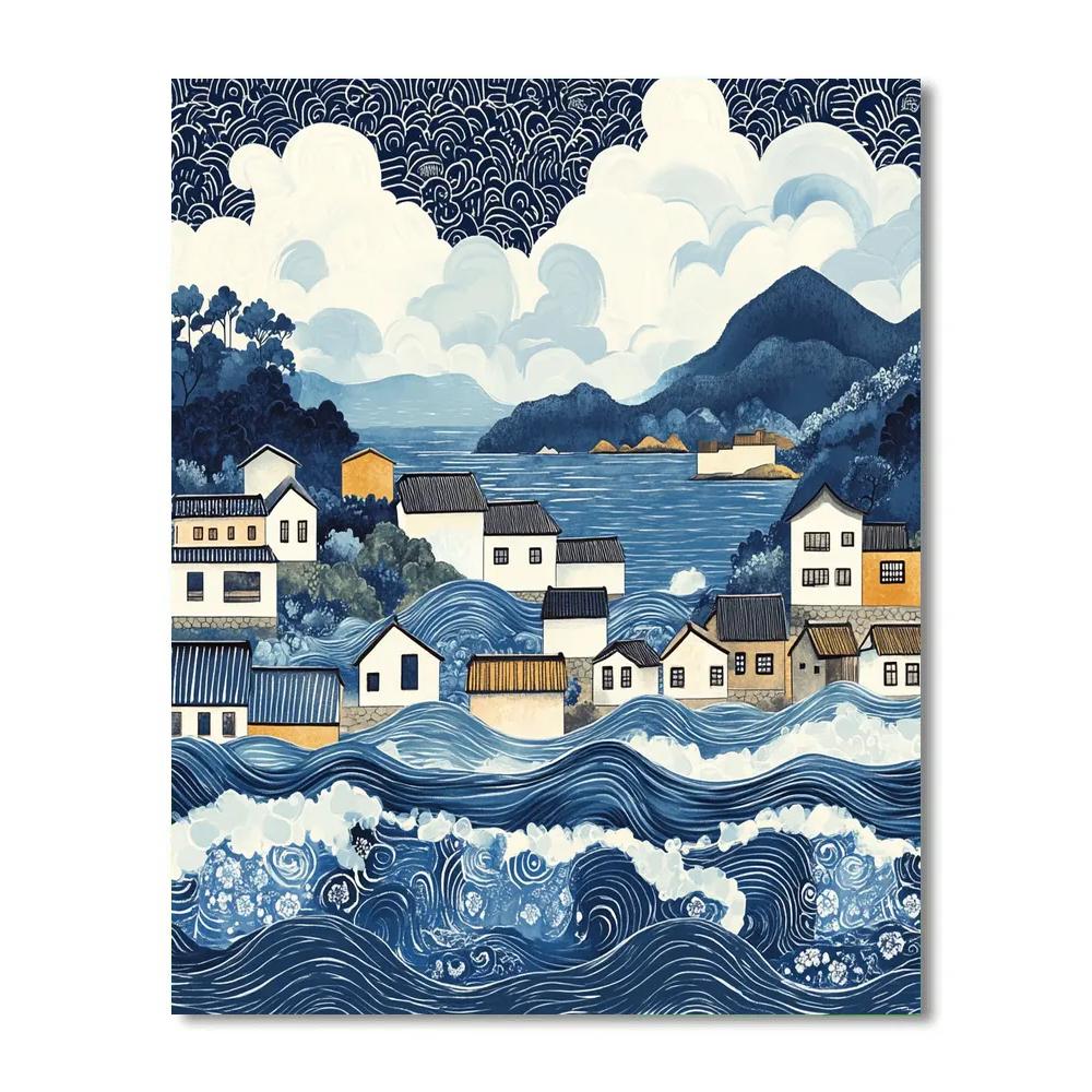 Hokusai Inspired Tidal Village paint by color