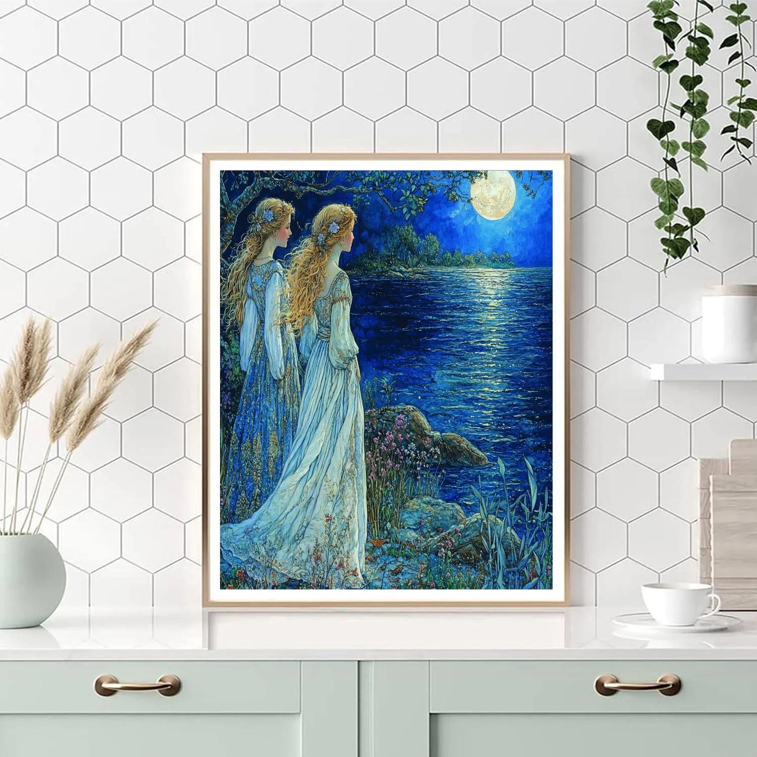 Waterhouse Inspired Moonlit Shore painting number kit