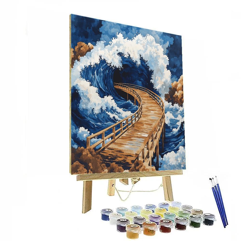 Hokusai Inspired Storm Wave Bridge paint by color