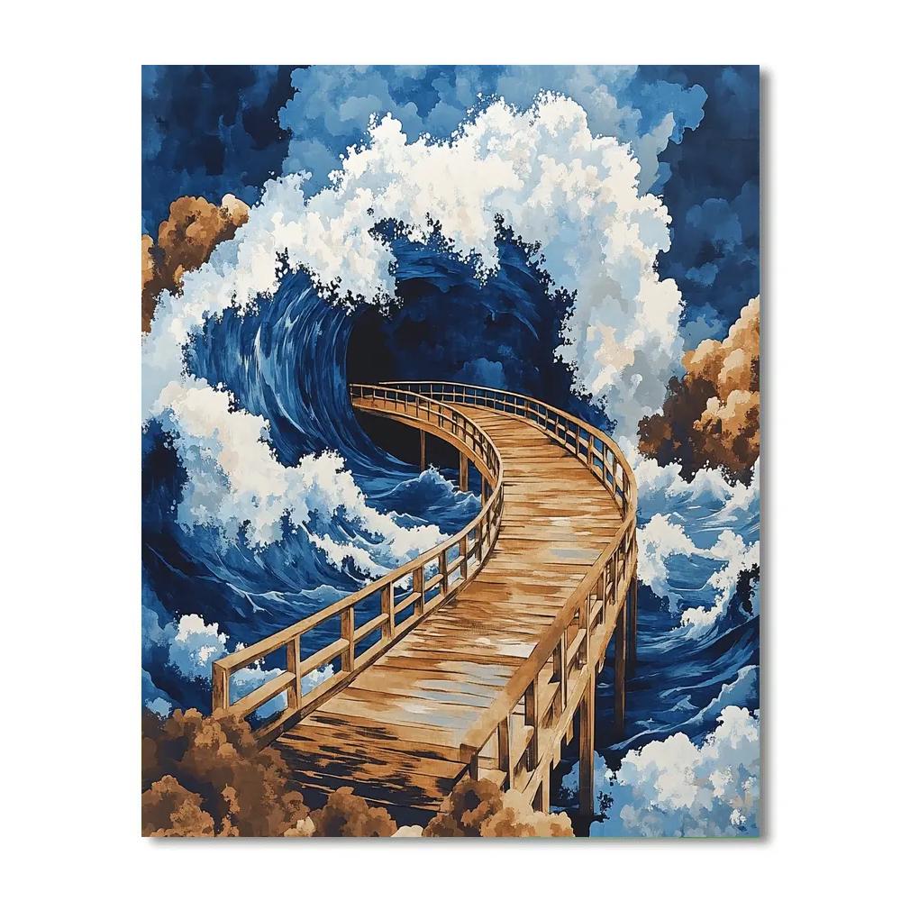 Hokusai Inspired Storm Wave Bridge paint by color