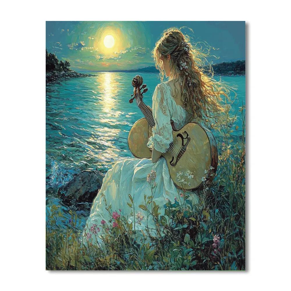 Waterhouse Inspired Moonlit Lute paint by number