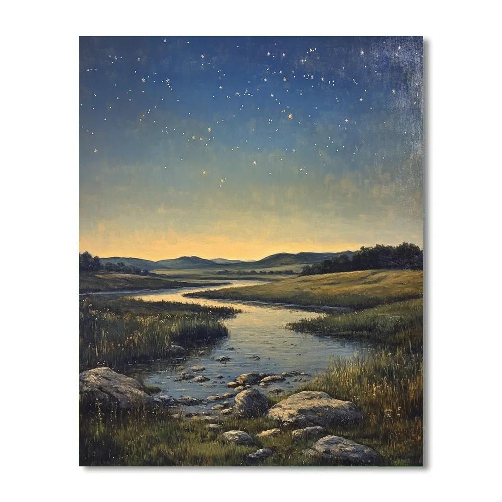 Leonardo Da Vinci Inspired Starry Countryside paint by number
