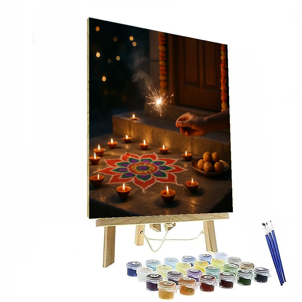 Diwali Doorstep With Diyas And Rangoli paint by number