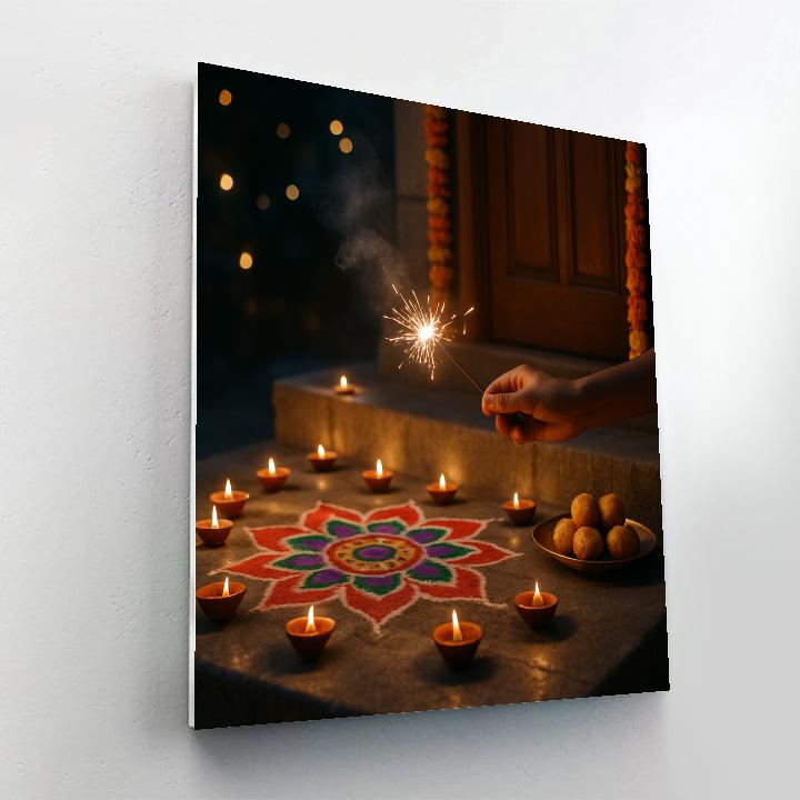 Diwali Doorstep With Diyas And Rangoli paint by number